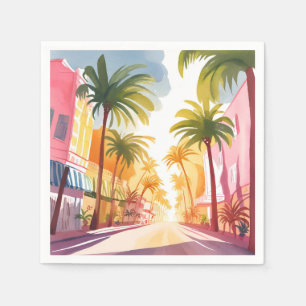 Miami Beach Bright Colorful Watercolor Painting Napkins