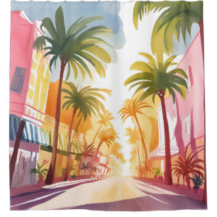 Miami Beach   Bright Colorful Watercolor Painting Shower Curtain
