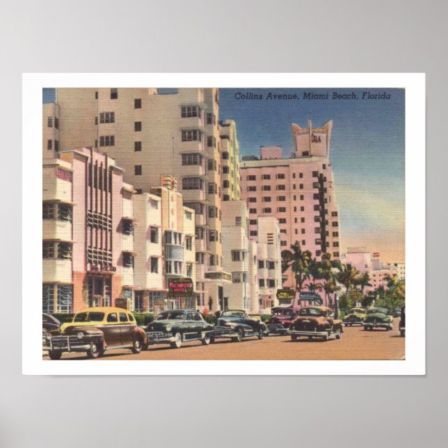 Miami Beach, Collins Ave 1940s Vintage Inspired Poster (Front)