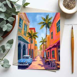 Miami Beach Colorful Street Scene Postcard