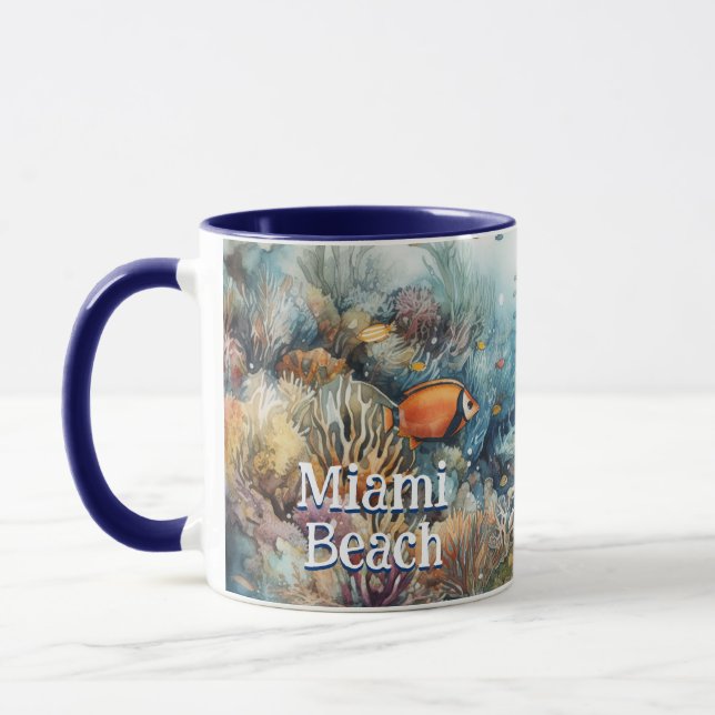 Miami Beach coral reef and fishes watercolor Mug (Left)