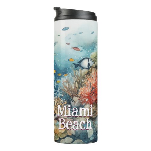 Miami Beach coral reef and fishes watercolor Thermal Tumbler