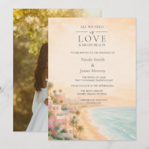 Miami Beach Destination Photo Beach Wedding Invitation