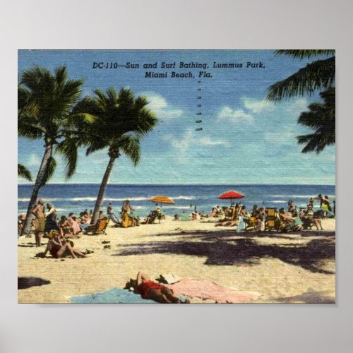 Miami Beach FL Lummus Park Sea and Surf Vintage Poster