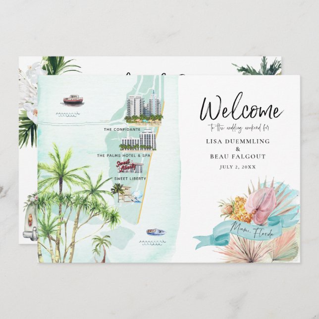 Miami Beach FL | Wedding Weekend Itinerary Map (Front/Back)