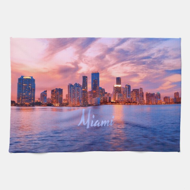 Miami Beach Florida City Skyline Kitchen Towel (Horizontal)