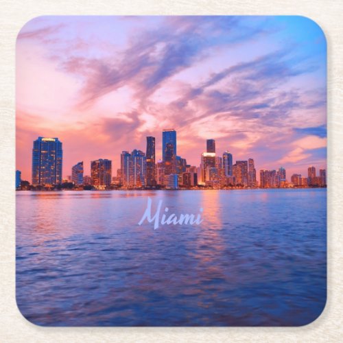 Miami Beach Florida City Skyline Square Paper Coaster