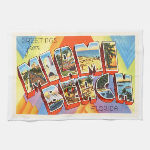 Miami Beach Florida FL Old Vintage Travel Souvenir Kitchen Towel
