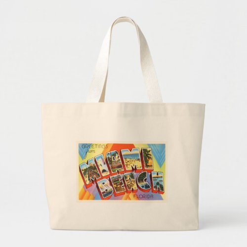 Miami Beach Florida FL Old Vintage Travel Souvenir Large Tote Bag