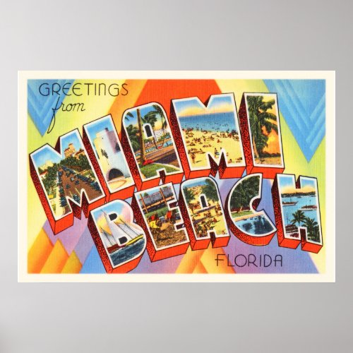 Miami Beach Florida FL Old Vintage Travel Souvenir Poster