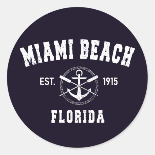 Miami Beach Florida Fl Vintage Athletic Style Classic Round Sticker