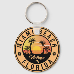 Miami/Florida Skyline Metal Round Key Chain Ring, Travel Souvenir Gift- Multicolor, 1.25 x 1.25 (1pcs) Miami Skyline Metal Round Key Chain Ring