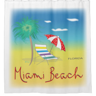 Miami Beach, Florida Illustration - Graphic Cool Shower Curtain