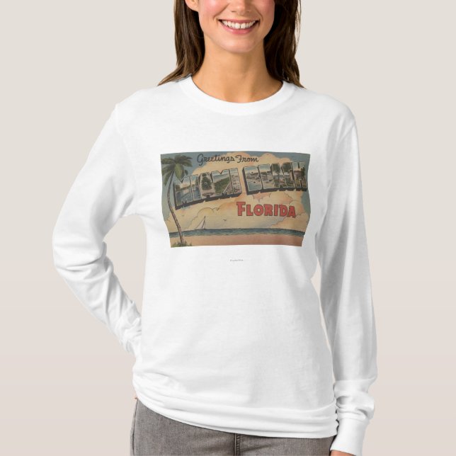 Miami Beach, Florida - Large Letter Scenes T-Shirt (Front)