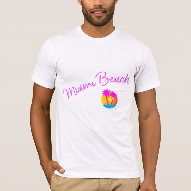 Miami Beach, Florida Logo Palms Sun Cool T-Shirt (Front)
