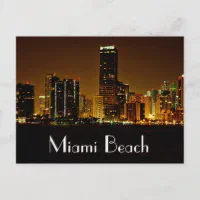 Miami Beach Skyline at Night Miami Florida Postcard 