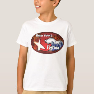 Miami Beach Florida orange boys surfer art tee
