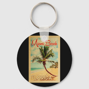 Miami Beach Florida Palm Tree Beach Vintage Travel Keychain