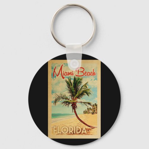 Miami Beach Florida Palm Tree Beach Vintage Travel Keychain