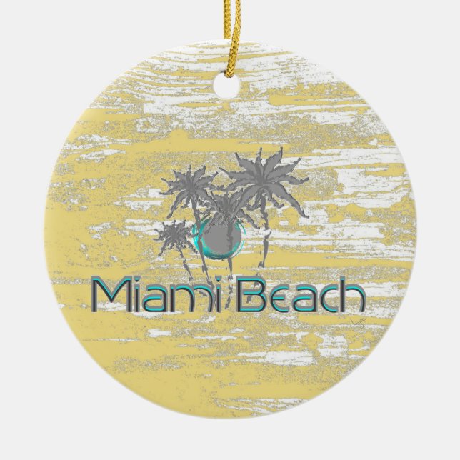 Miami-Beach, Florida,Palms, Grunge Cool Ceramic Ornament (Front)