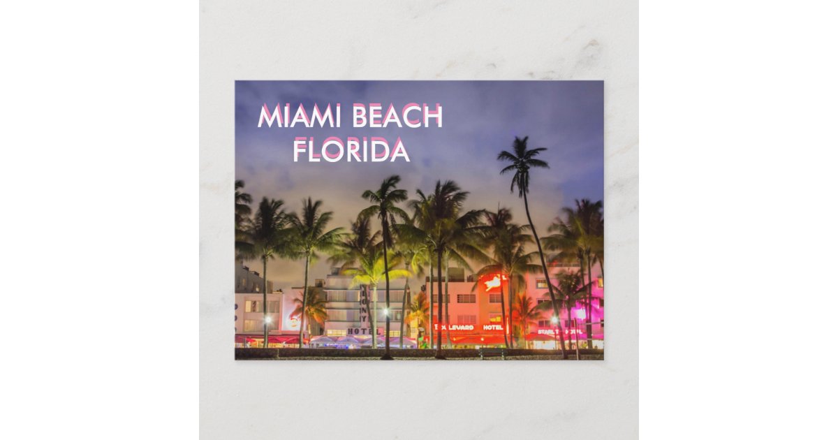 Miami Beach Skyline at Night Miami Florida Postcard 