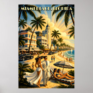 Miami Beach, Florida Retro Art Deco Color Tourism Poster