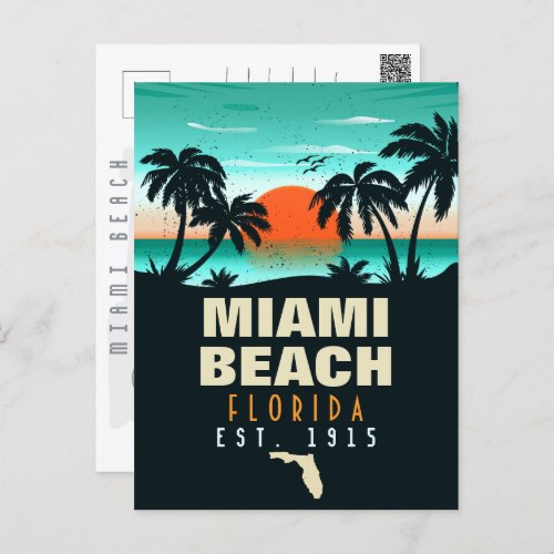 Miami Beach Florida Retro Sunset Souvenir 70s Postcard