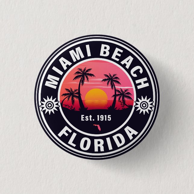 Miami Beach Florida Retro Sunset Souvenirs 60s Button (Front)