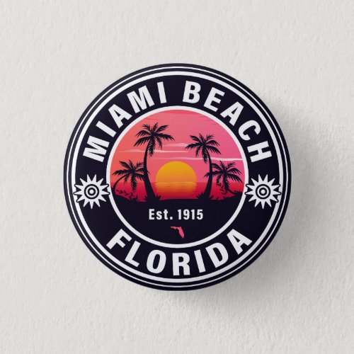 Miami Beach Florida Retro Sunset Souvenirs 60s Button