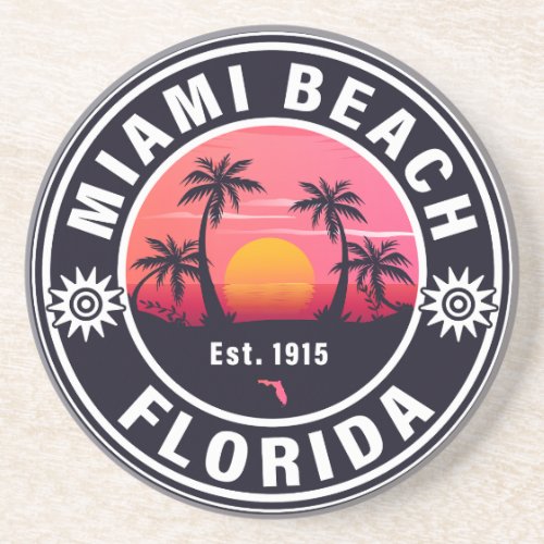 Miami Beach Florida Retro Sunset Souvenirs 60s Coaster