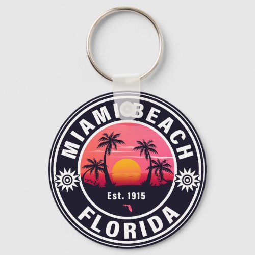 Miami Beach Florida Retro Sunset Souvenirs 60s Keychain