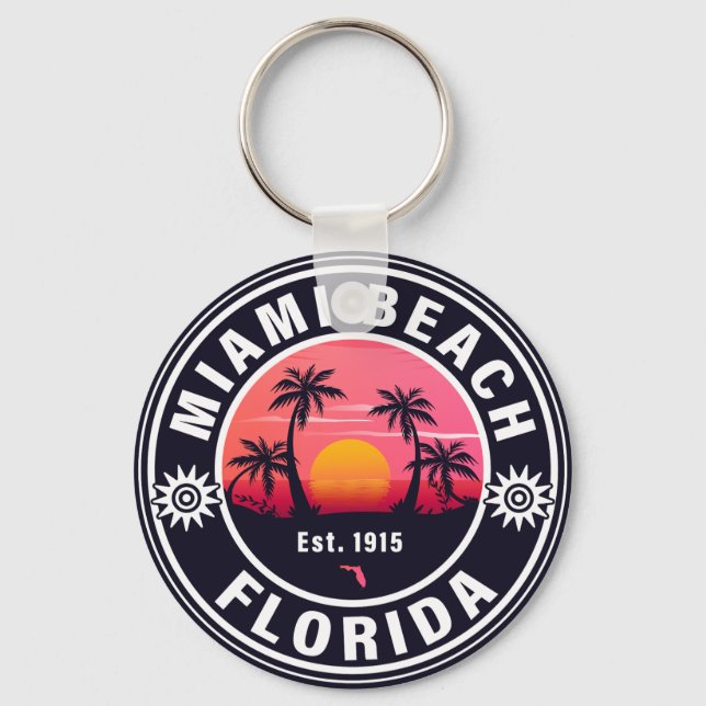 Miami Beach Florida Retro Sunset Souvenirs 60s Keychain (Front)