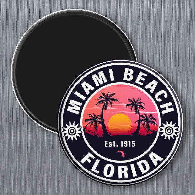 Miami Beach Florida Retro Sunset Souvenirs 60s Magnet (Creator Uploaded)