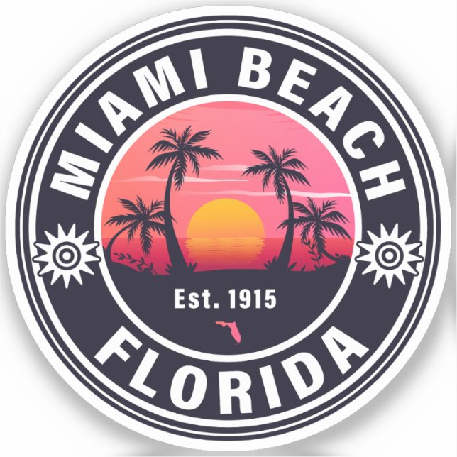 Miami Beach Florida Retro Sunset Souvenirs 60s Sticker (Front)