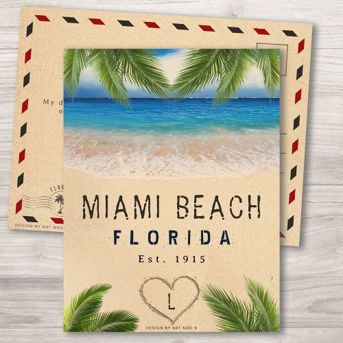Miami Beach Florida Sand Tropical Palm Leaves Postcard
