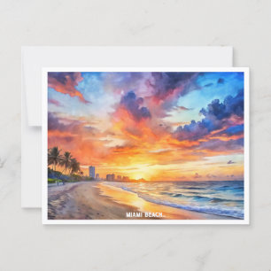 Miami Beach, Florida sunset watercolor painting Postcard
