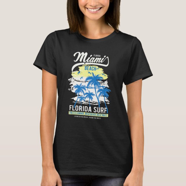 Miami Beach Florida Surf Summer Vacation Waves T-Shirt (Front)