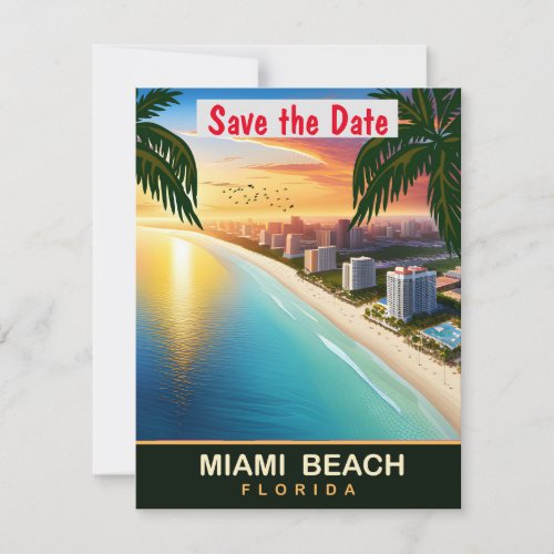 Miami Beach Florida Travel Postcard  Save The Date