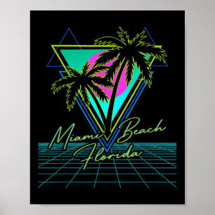 Miami Beach Florida Trip Retro 80s Vaporwave Grid Poster
