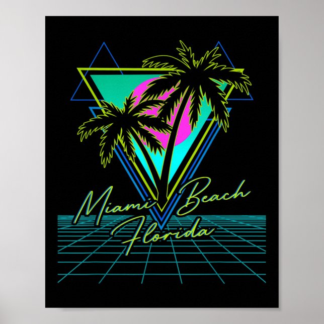 Miami Beach Florida Trip Retro 80s Vaporwave Grid  Poster (Front)