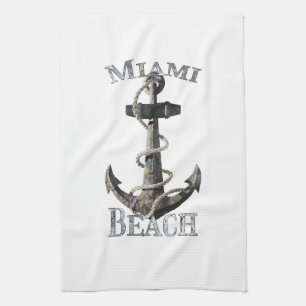 Miami Beach Florida Vacation Nautical Anchor Saili Kitchen Towel