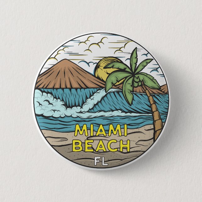 Miami Beach Florida Vintage Button (Front)