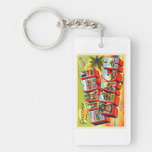 Miami Beach Florida Vintage Large Letter Postcard Keychain