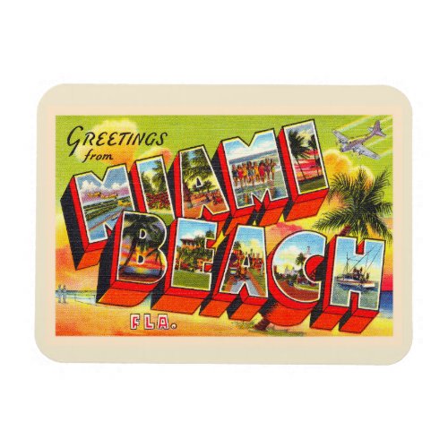 Miami Beach Florida Vintage Large Letter Postcard Magnet