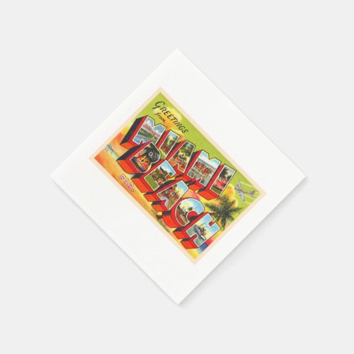 Miami Beach Florida Vintage Large Letter Postcard Napkins