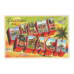 Miami Beach Florida Vintage Large Letter Postcard Placemat
