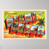 Boho Preppy Travel Poster- Miami Beach Art Print by WestbrookDesign