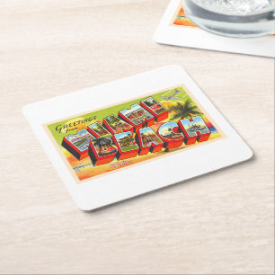 Miami Beach Florida Vintage Large Letter Postcard Square Paper Coaster