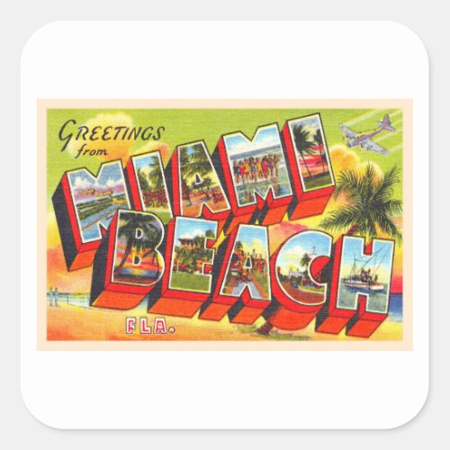 Miami Beach Florida Vintage Large Letter Postcard Square Sticker