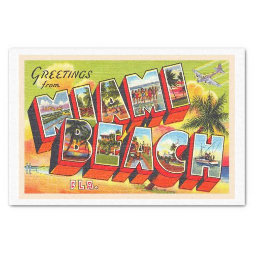 Miami Beach Florida Vintage Large Letter Postcard Tissue Paper